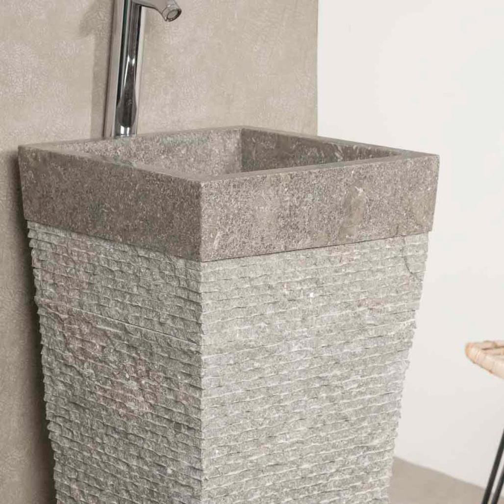 Lavabo de pie piramidal de piedra para cuarto de baño Habana gris