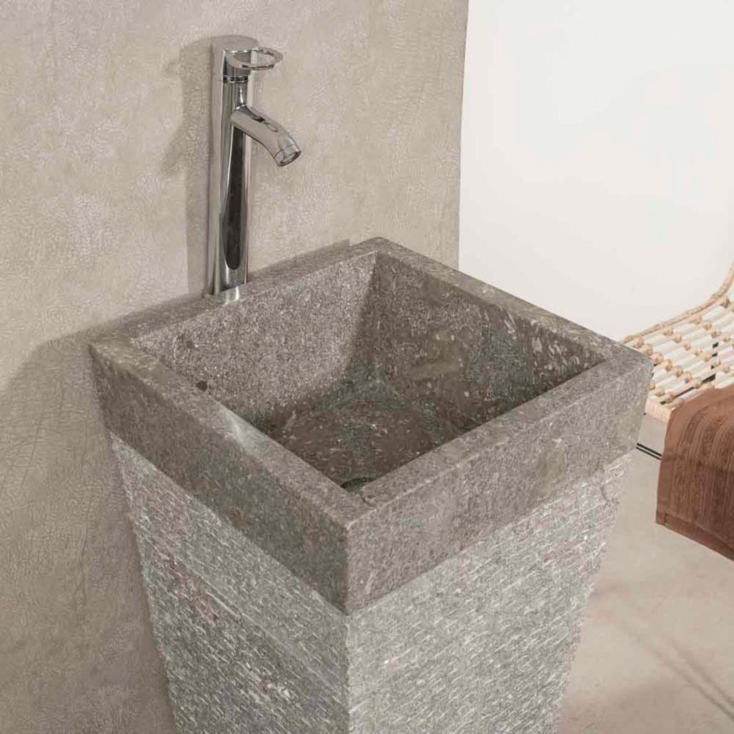 Lavabo de pie piramidal de piedra para cuarto de baño Habana gris