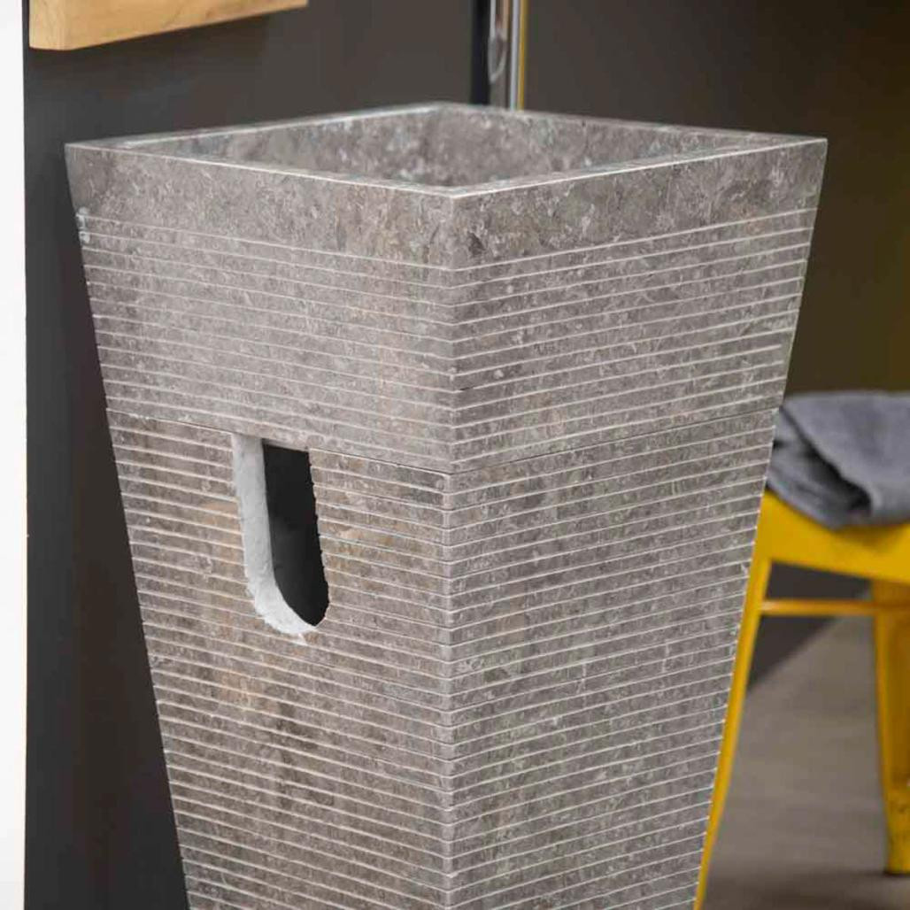 Lavabo de pie piramidal de piedra para cuarto de baño Guiza gris Lavabo de pie piramidal de piedra para cuarto de baño Guiza gris