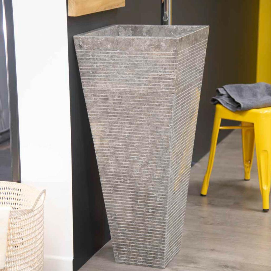 Lavabo de pie piramidal de piedra para cuarto de baño Guiza gris Lavabo de pie piramidal de piedra para cuarto de baño Guiza gris