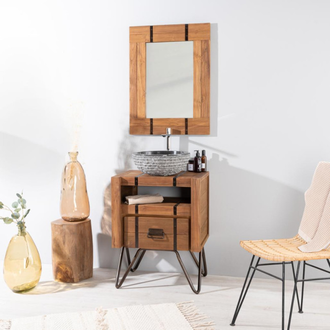 Mueble para cuarto de baño de mindi natural y metal 60 Loft