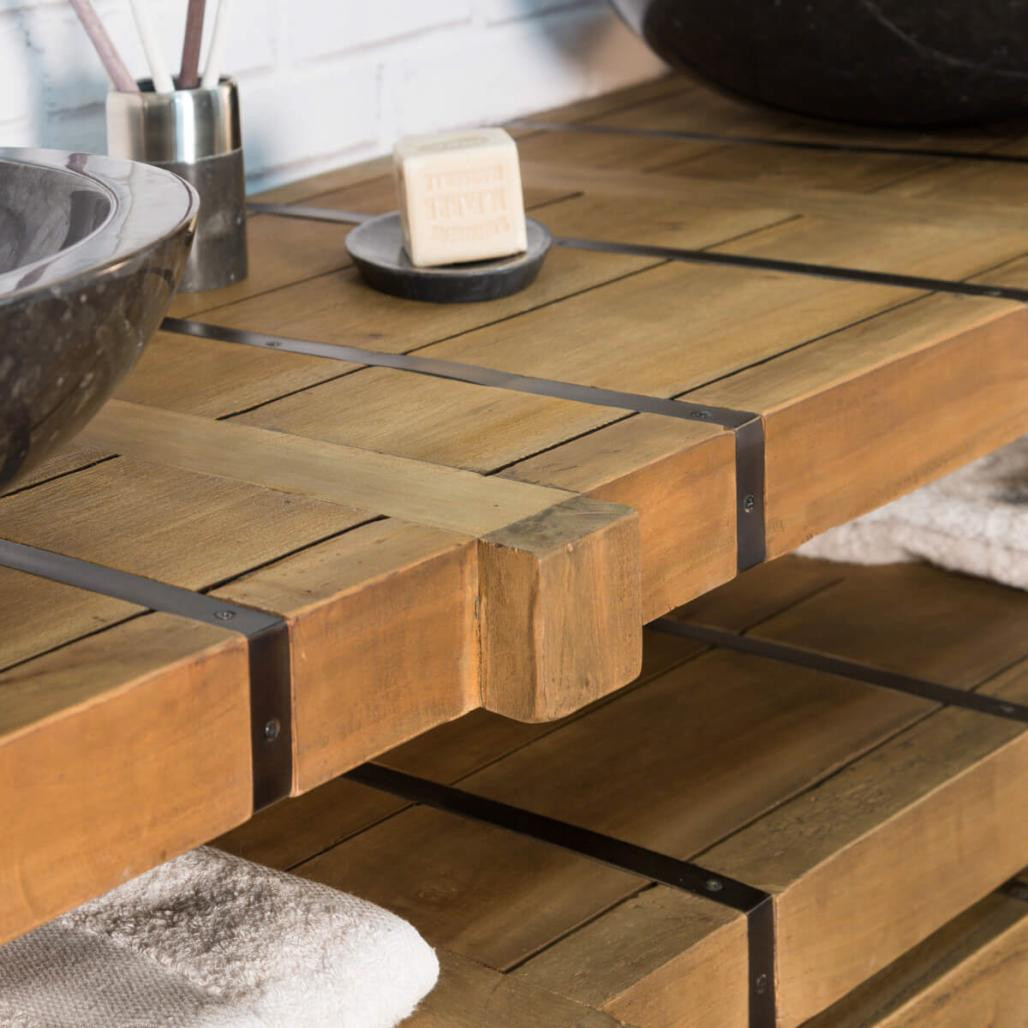 Mueble lavabo doble de mindi y acero 160 Loft natural