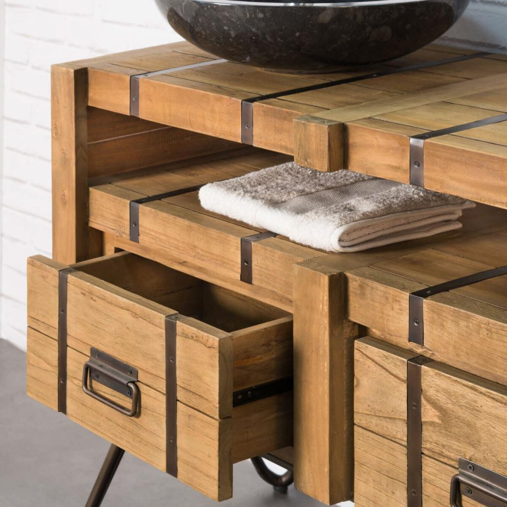 Mueble lavabo doble de mindi y acero 160 Loft natural