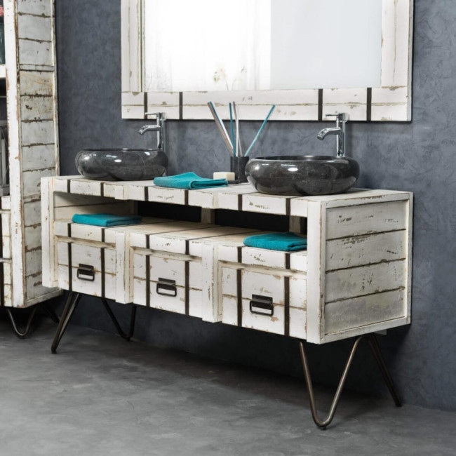 Mueble para lavabo doble Loft mindi y metal 160 blanco