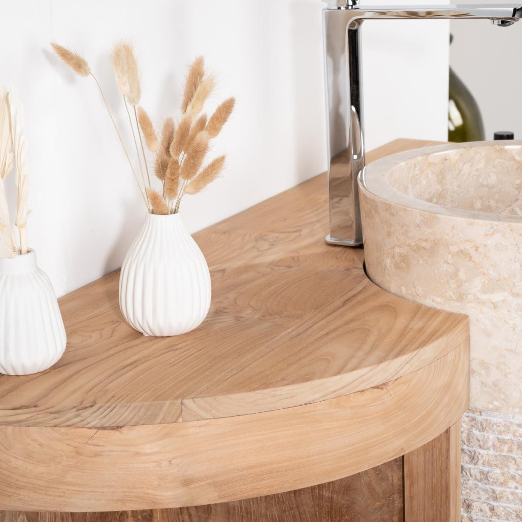 Meuble de salle de bain en teck Florence 120cm + vasque crème