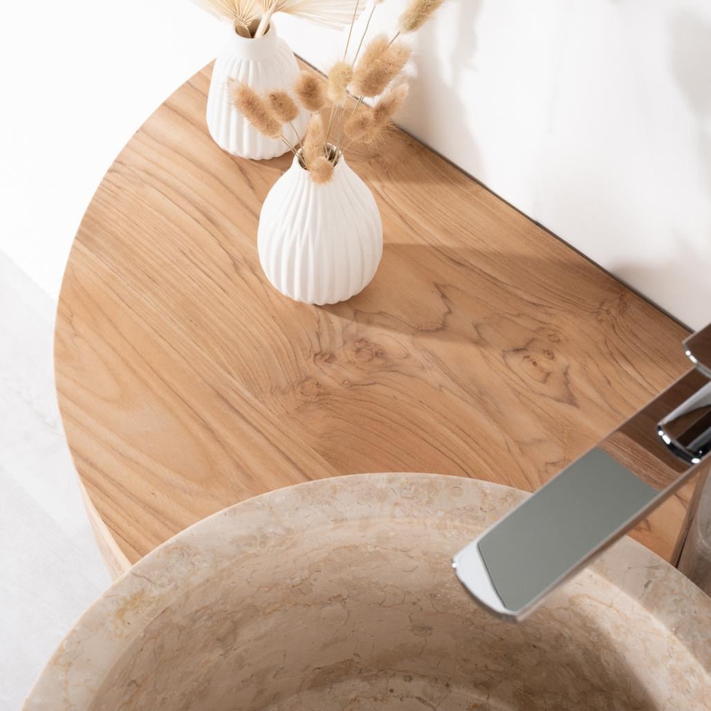 Meuble de salle de bain en teck Florence 120cm + vasque crème