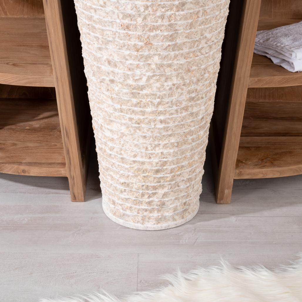 Meuble de salle de bain en teck Florence 120cm + vasque crème