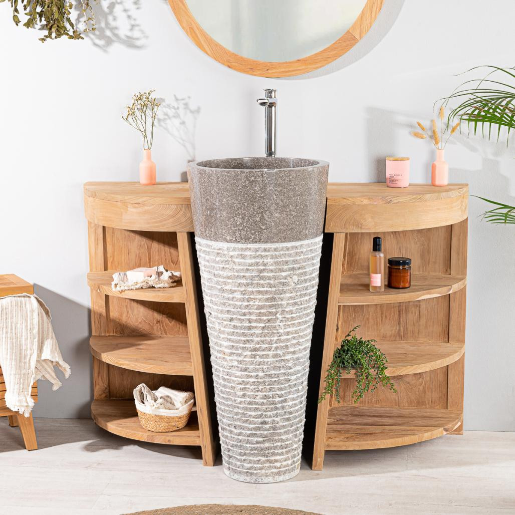 Meuble sous vasque en teck Florence 120cm + vasque gris