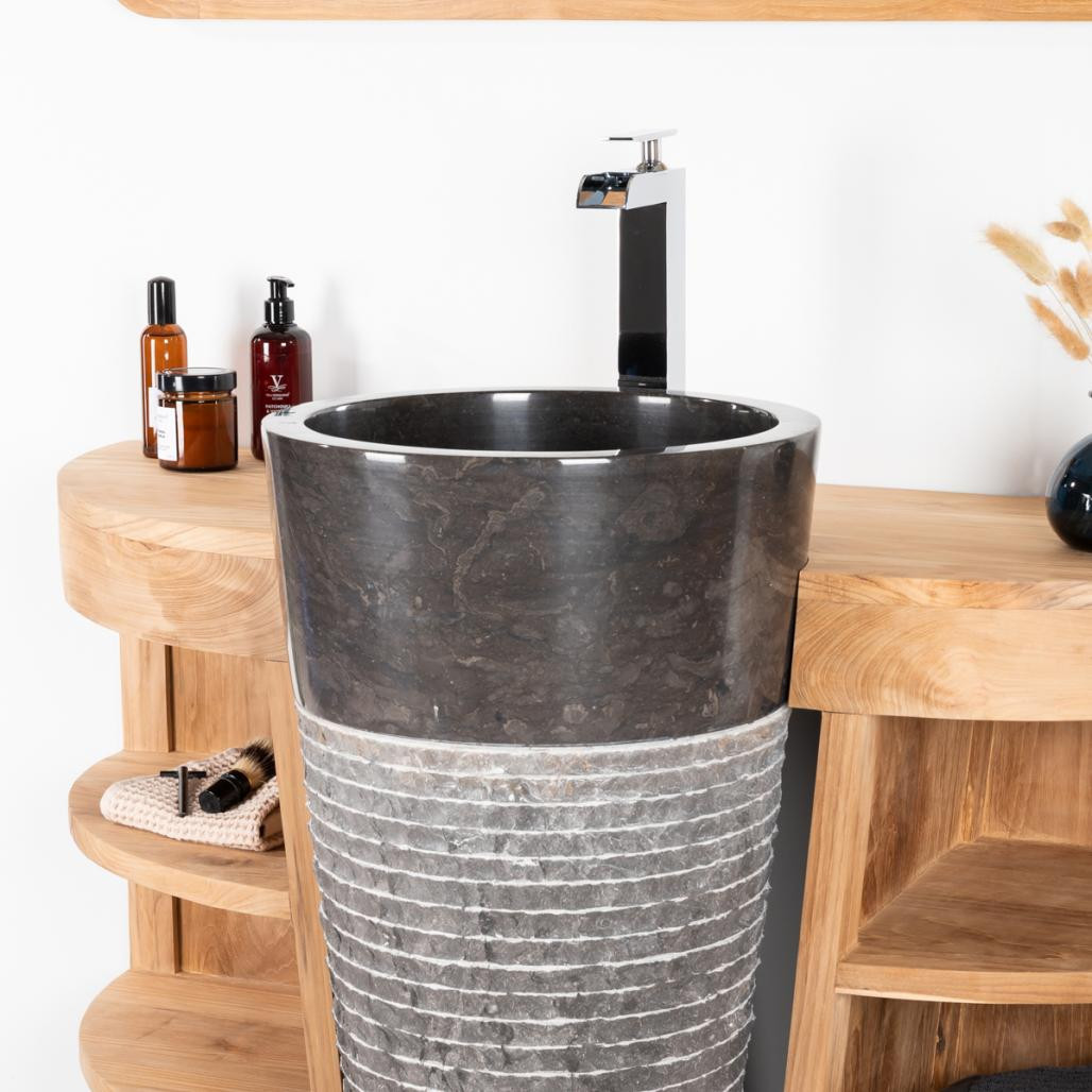 Meuble sous vasque en teck Florence 120cm + vasque noir Meuble sous vasque en teck Florence 120cm + vasque noir