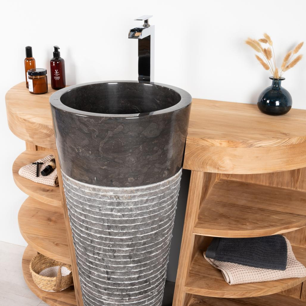Meuble sous vasque en teck Florence 120cm + vasque noir Meuble sous vasque en teck Florence 120cm + vasque noir