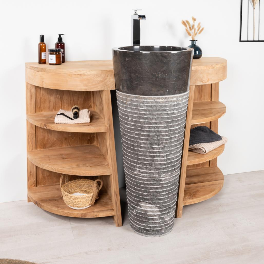 Meuble sous vasque en teck Florence 120cm + vasque noir Meuble sous vasque en teck Florence 120cm + vasque noir