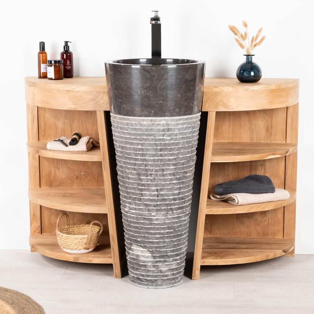 Meuble sous vasque en teck Florence 120cm + vasque noir Meuble sous vasque en teck Florence 120cm + vasque noir