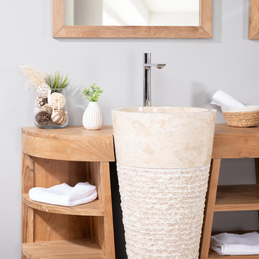 Meuble de salle de bain en teck Florence double 180cm + vasques crème