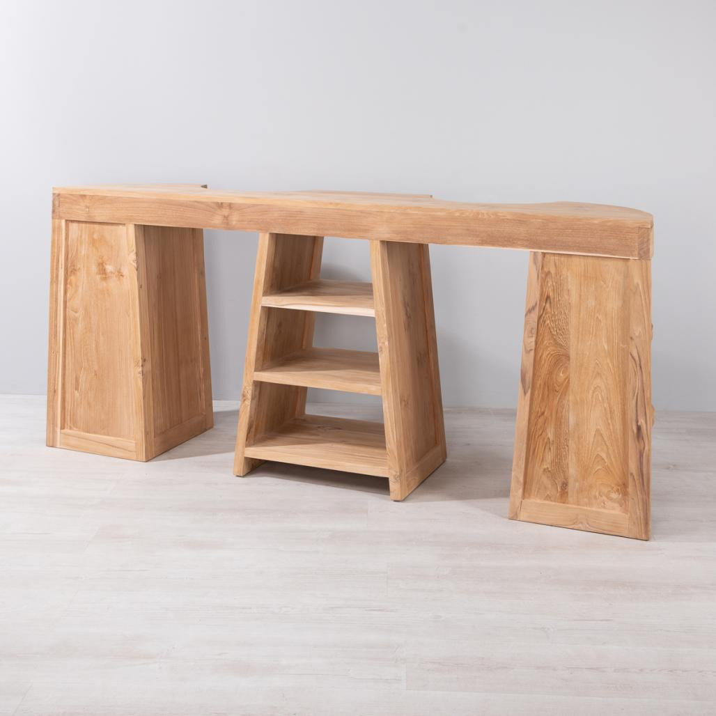 Meuble de salle de bain en teck Florence double 180cm + vasques crème