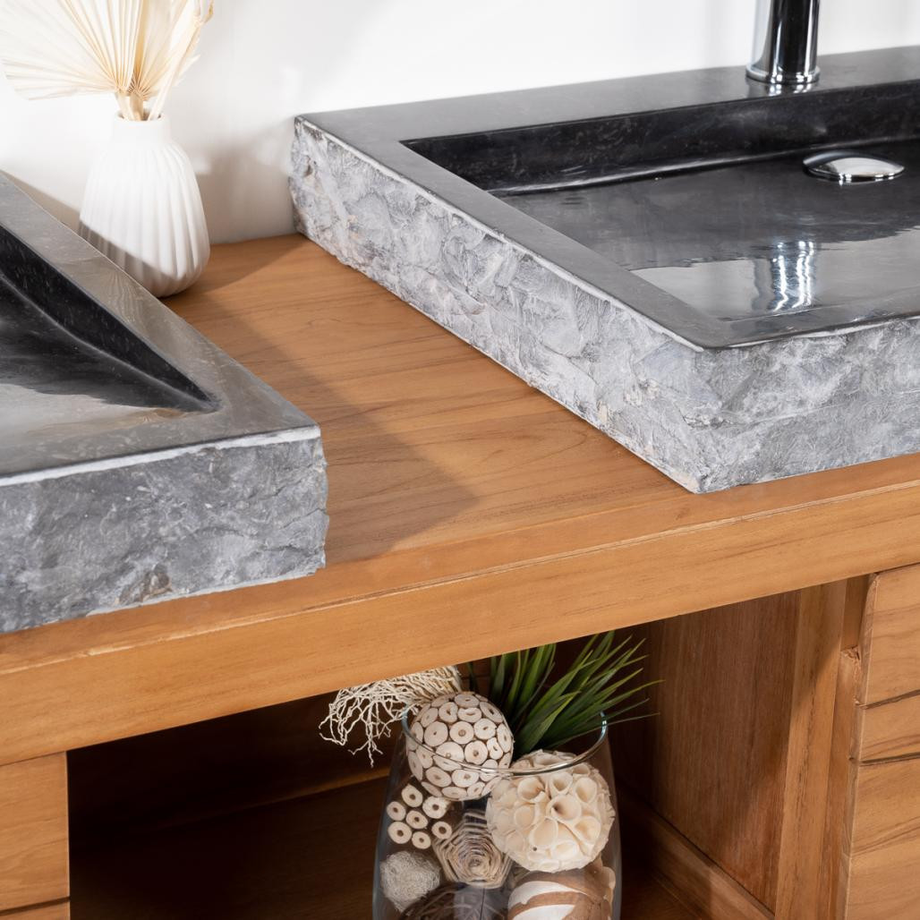 Meuble double en teck massif Cosy 160cm + 2 vasques noir Meuble double en teck massif Cosy 160cm + 2 vasques noir