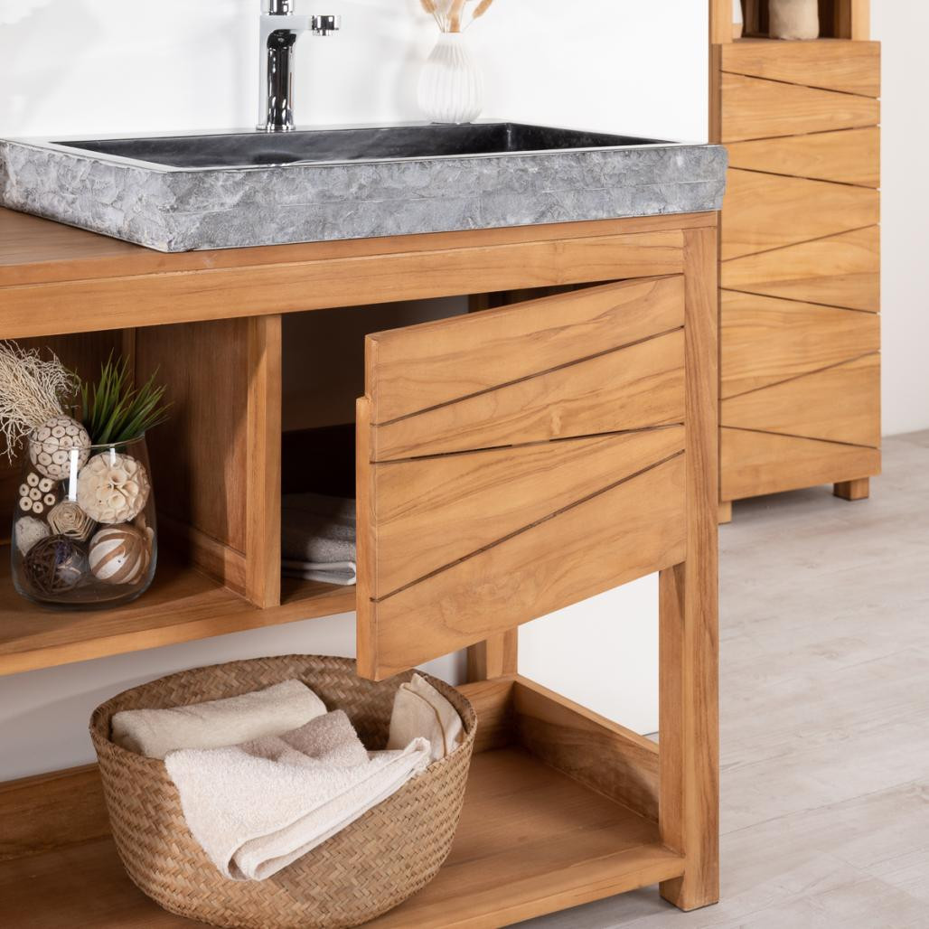 Meuble double en teck massif Cosy 160cm + 2 vasques noir Meuble double en teck massif Cosy 160cm + 2 vasques noir