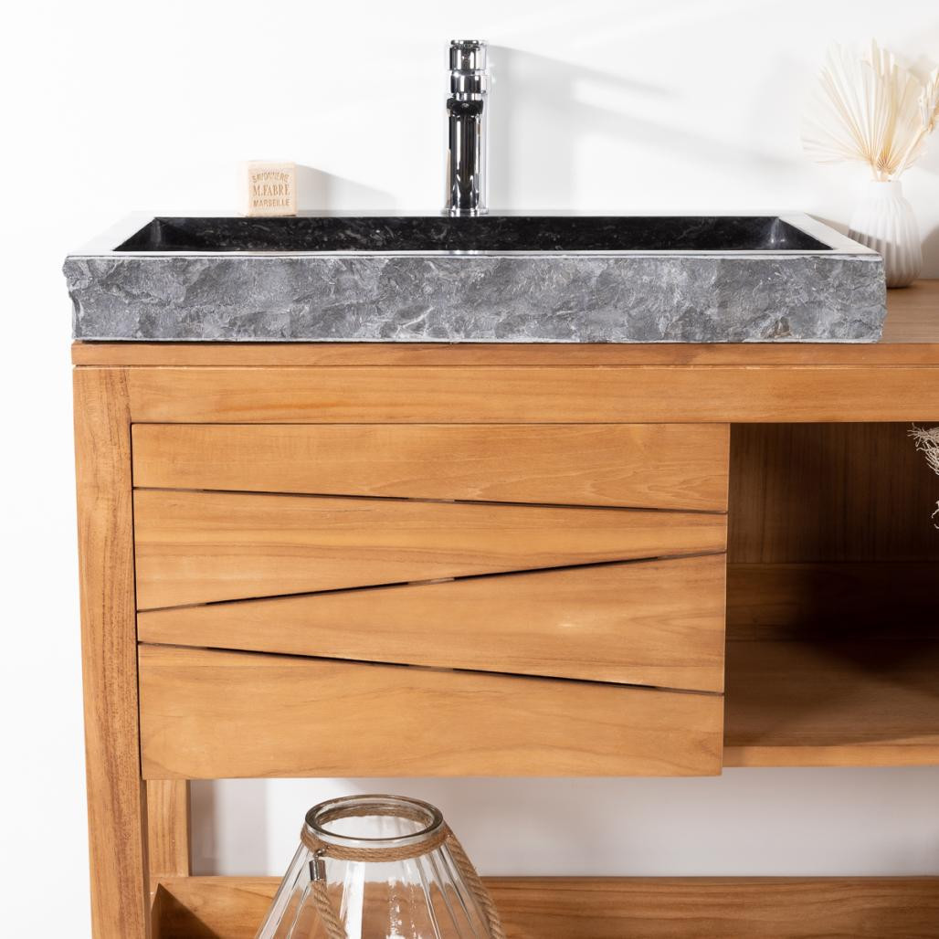 Meuble double en teck massif Cosy 160cm + 2 vasques noir Meuble double en teck massif Cosy 160cm + 2 vasques noir