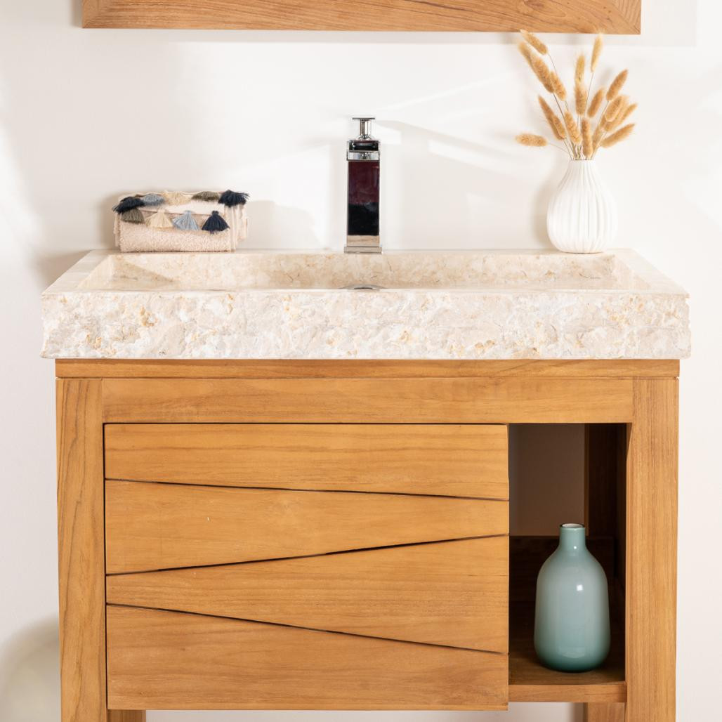 Meuble en teck massif Cosy 67cm + vasque crème Meuble en teck massif Cosy 67cm + vasque crème