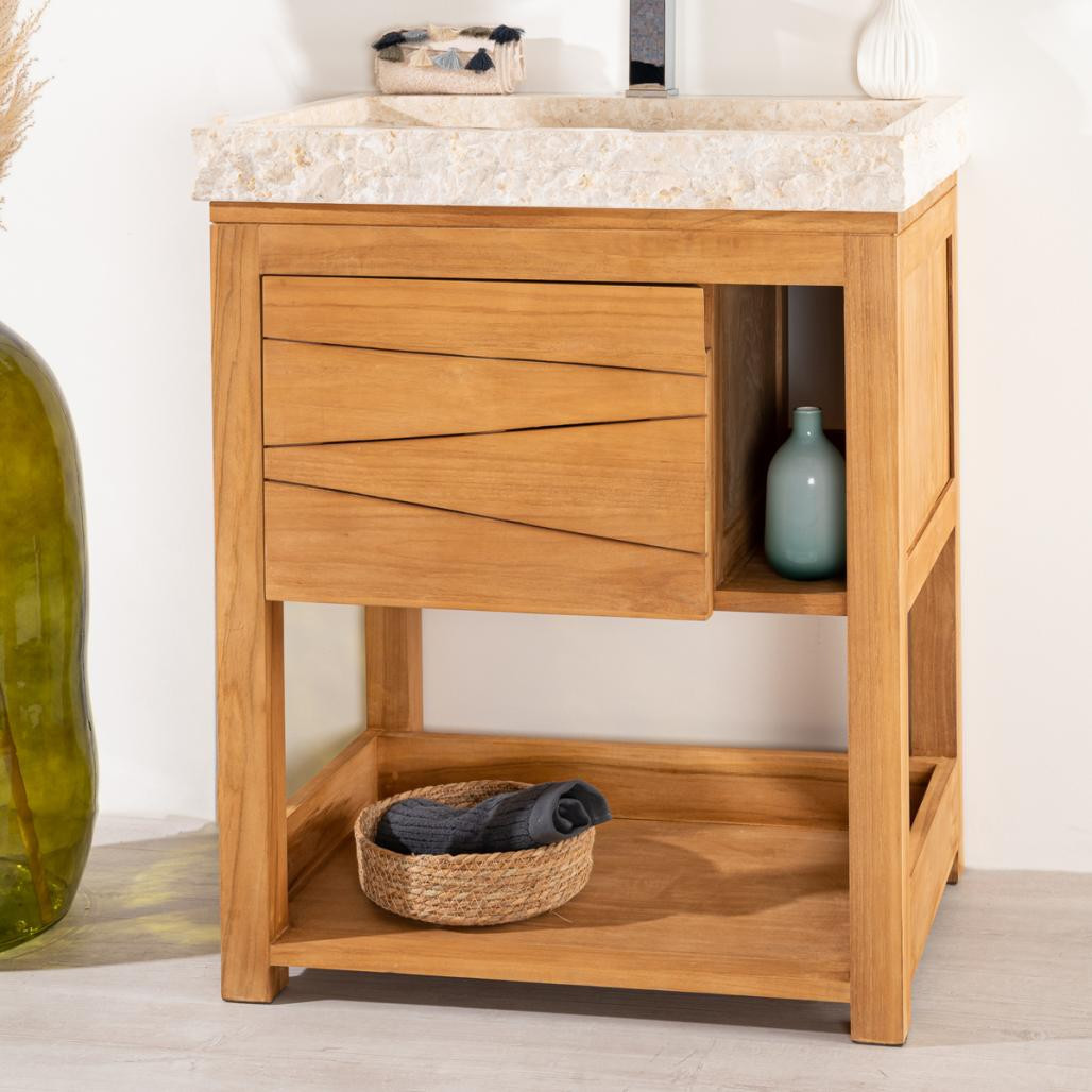 Meuble en teck massif Cosy 67cm + vasque crème Meuble en teck massif Cosy 67cm + vasque crème