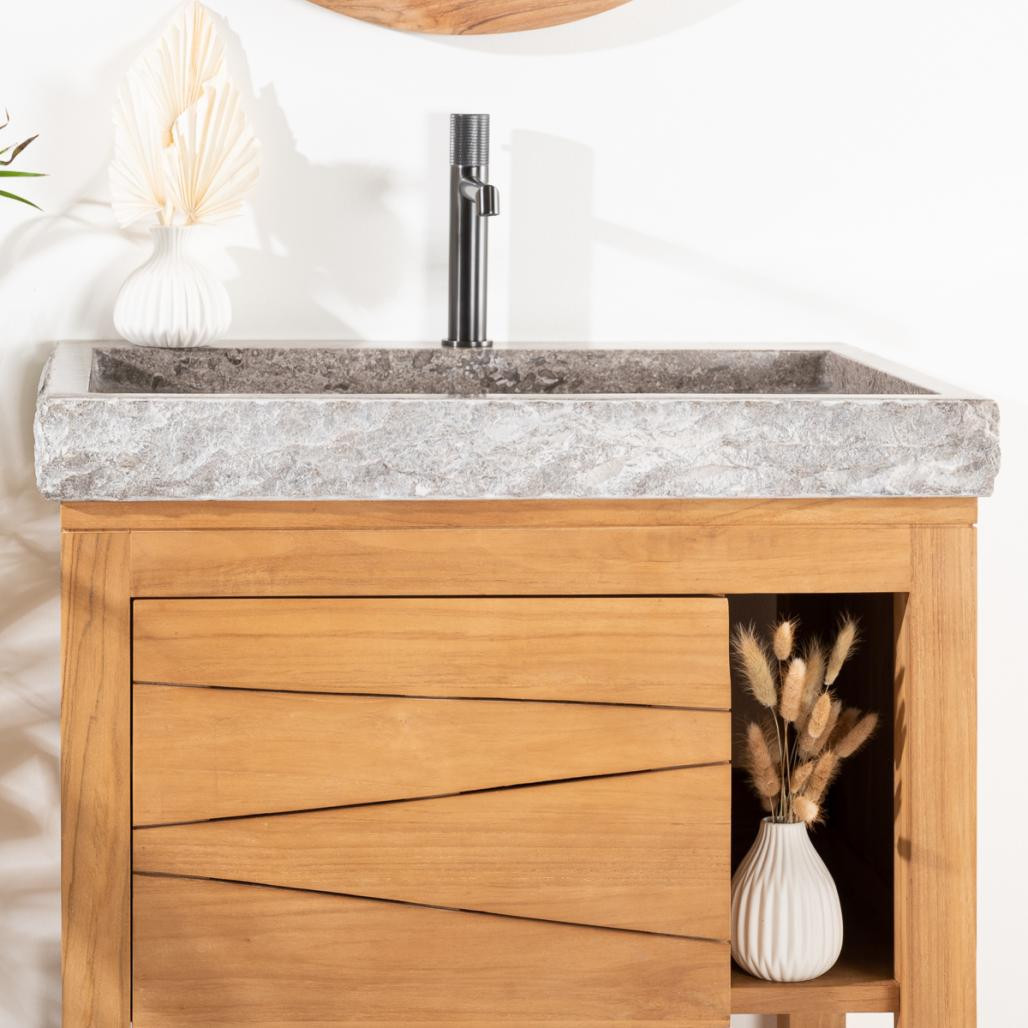 Meuble en teck massif Cosy 67cm + vasque gris Meuble en teck massif Cosy 67cm + vasque gris