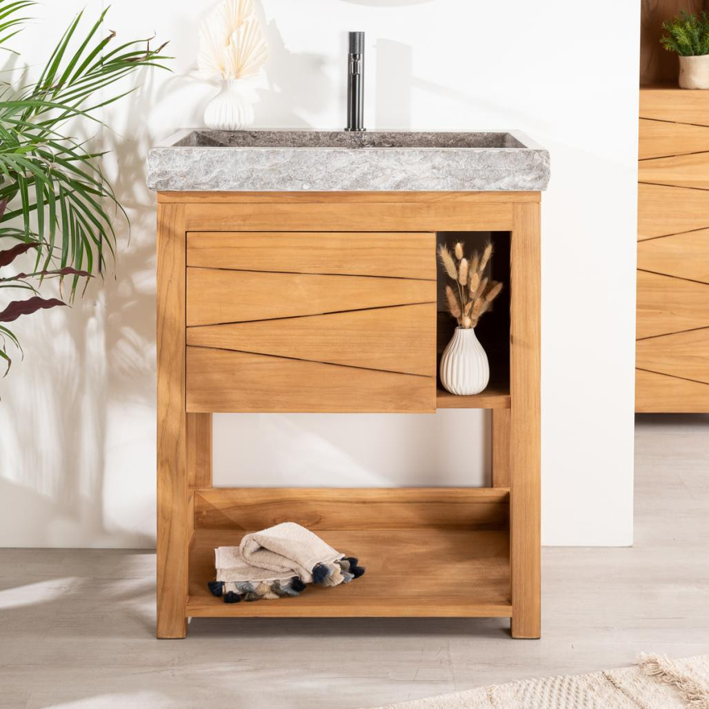 Meuble en teck massif Cosy 67cm + vasque gris Meuble en teck massif Cosy 67cm + vasque gris