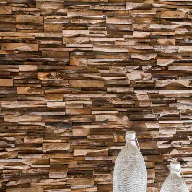 Revestimiento de teca reciclada envejecido 20 x 50 cm