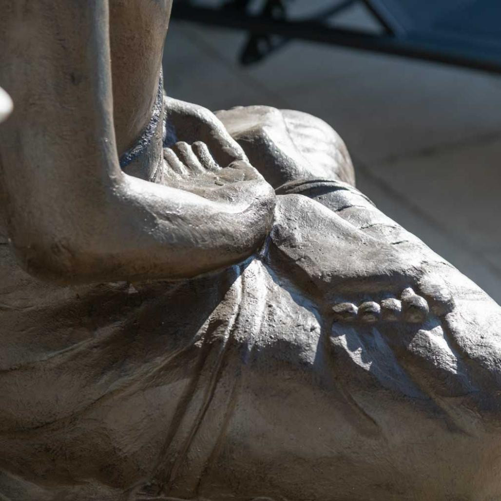 Estatua jardàn buda sentado de fibra posición ofrenda 105 cm marrón Estatua jardàn buda sentado de fibra posición ofrenda 105 cm marrón