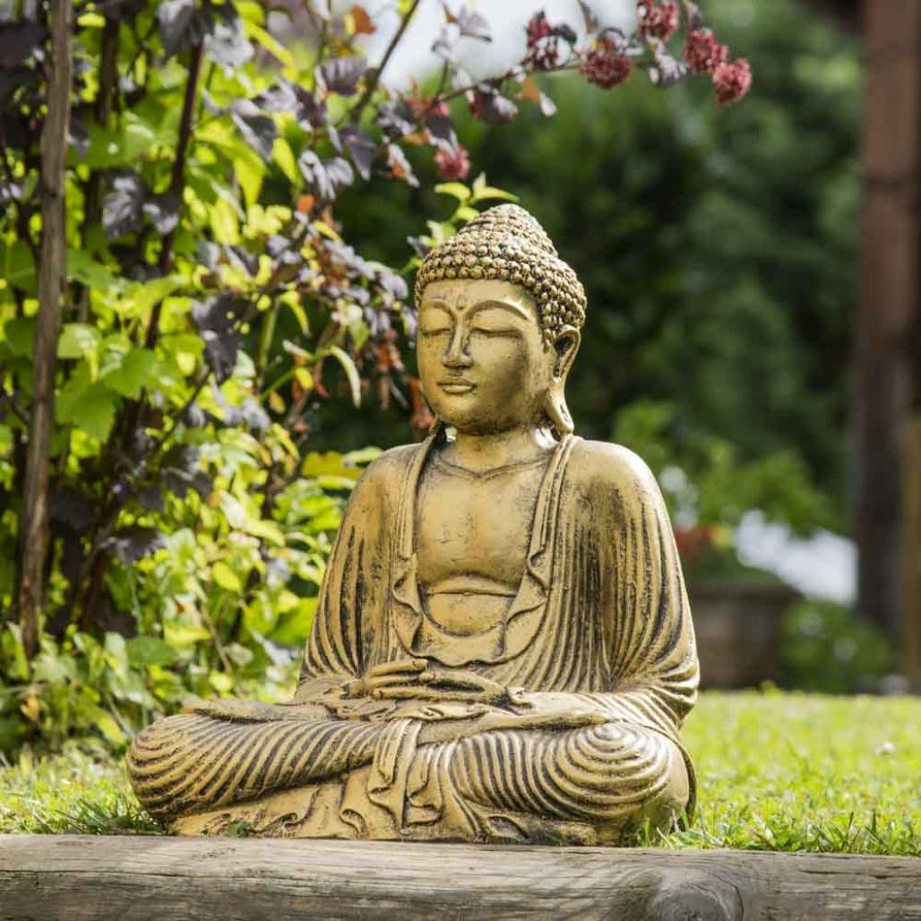 Estatua buda sentado posición ofrenda dorado 42 cm