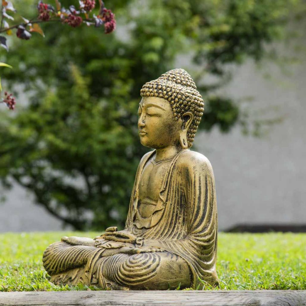 Estatua buda sentado posición ofrenda dorado 42 cm