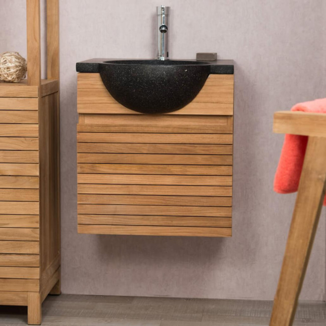 Mueble con lavabo para cuarto de baño de teca 50 Contemporáneo negro