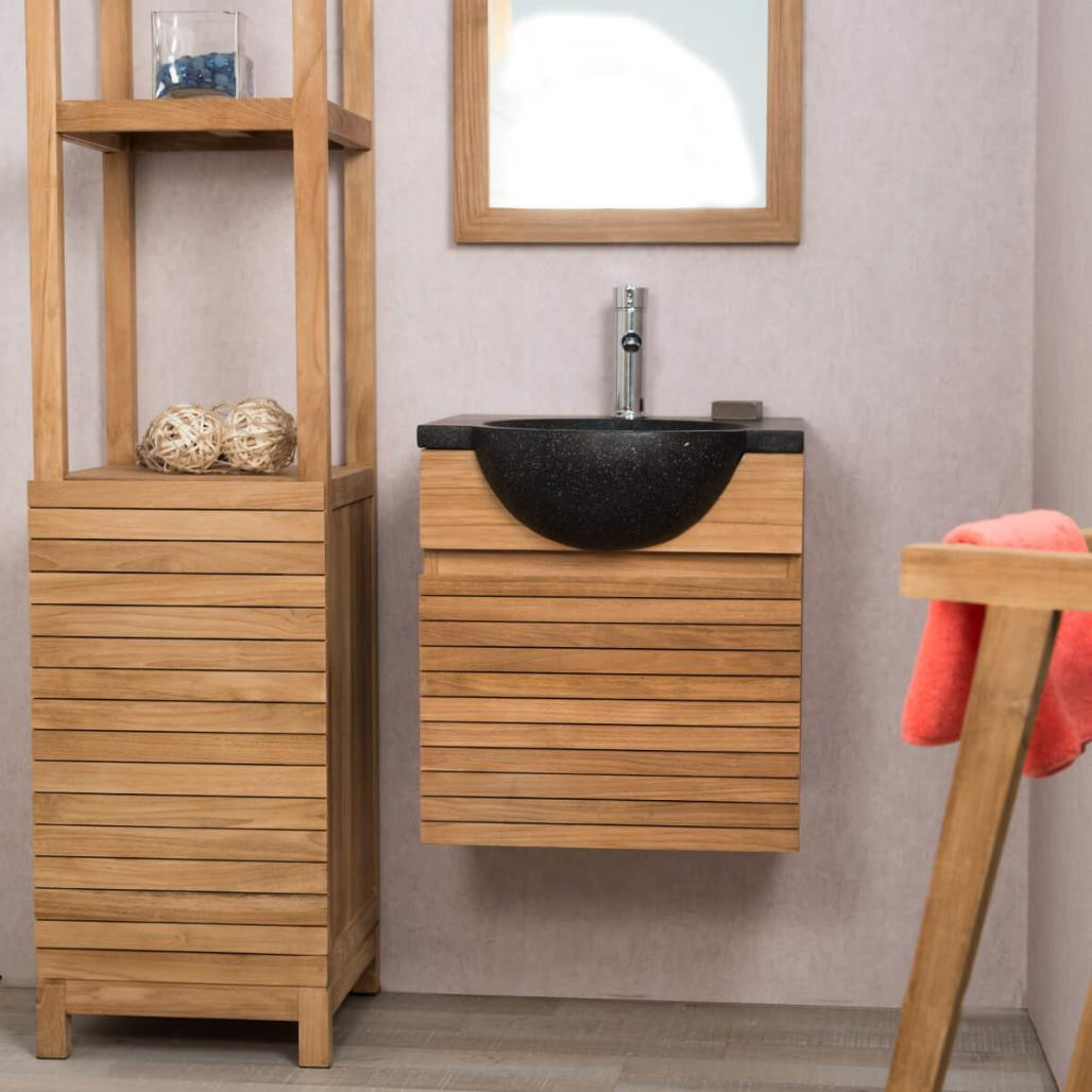 Mueble con lavabo para cuarto de baño de teca 50 Contemporáneo negro Mueble con lavabo para cuarto de baño de teca 50 Contemporáneo negro