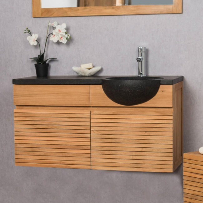 Mueble con lavabo para cuarto de baño de teca 100 Contemporáneo negro