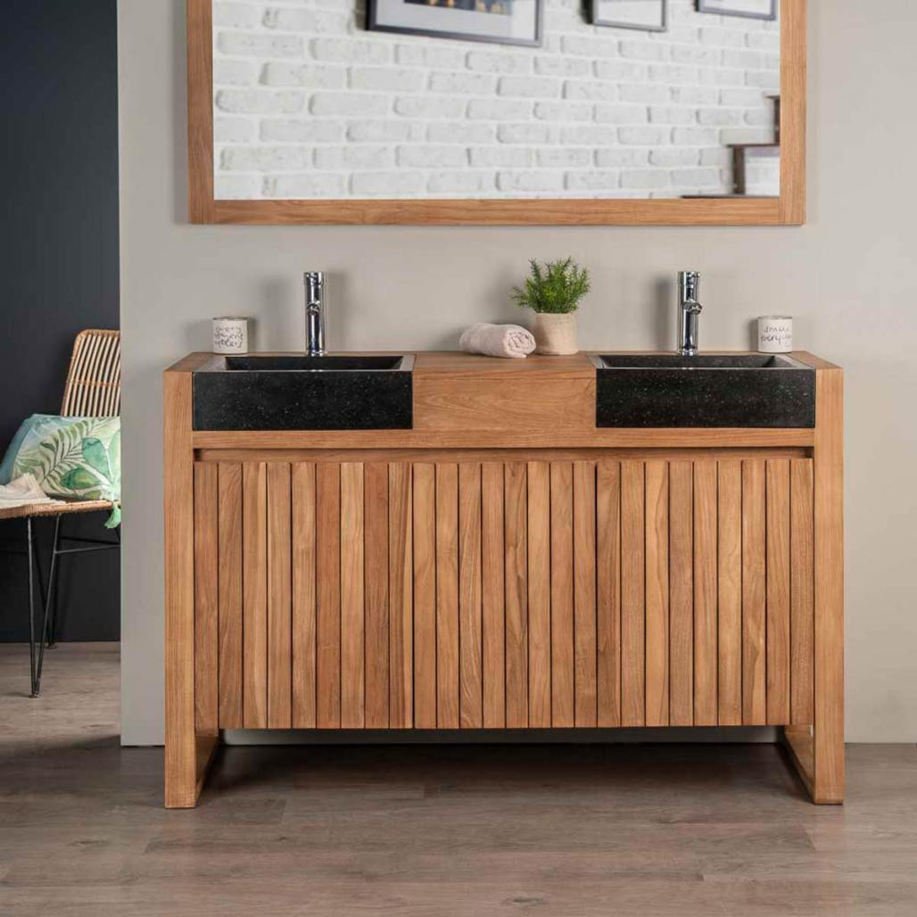 Mueble de teca lavabos para cuarto de baño Lujo 140 negro