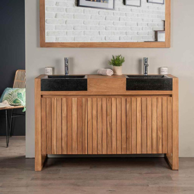 Mueble de teca lavabos para cuarto de baño Lujo 140 negro