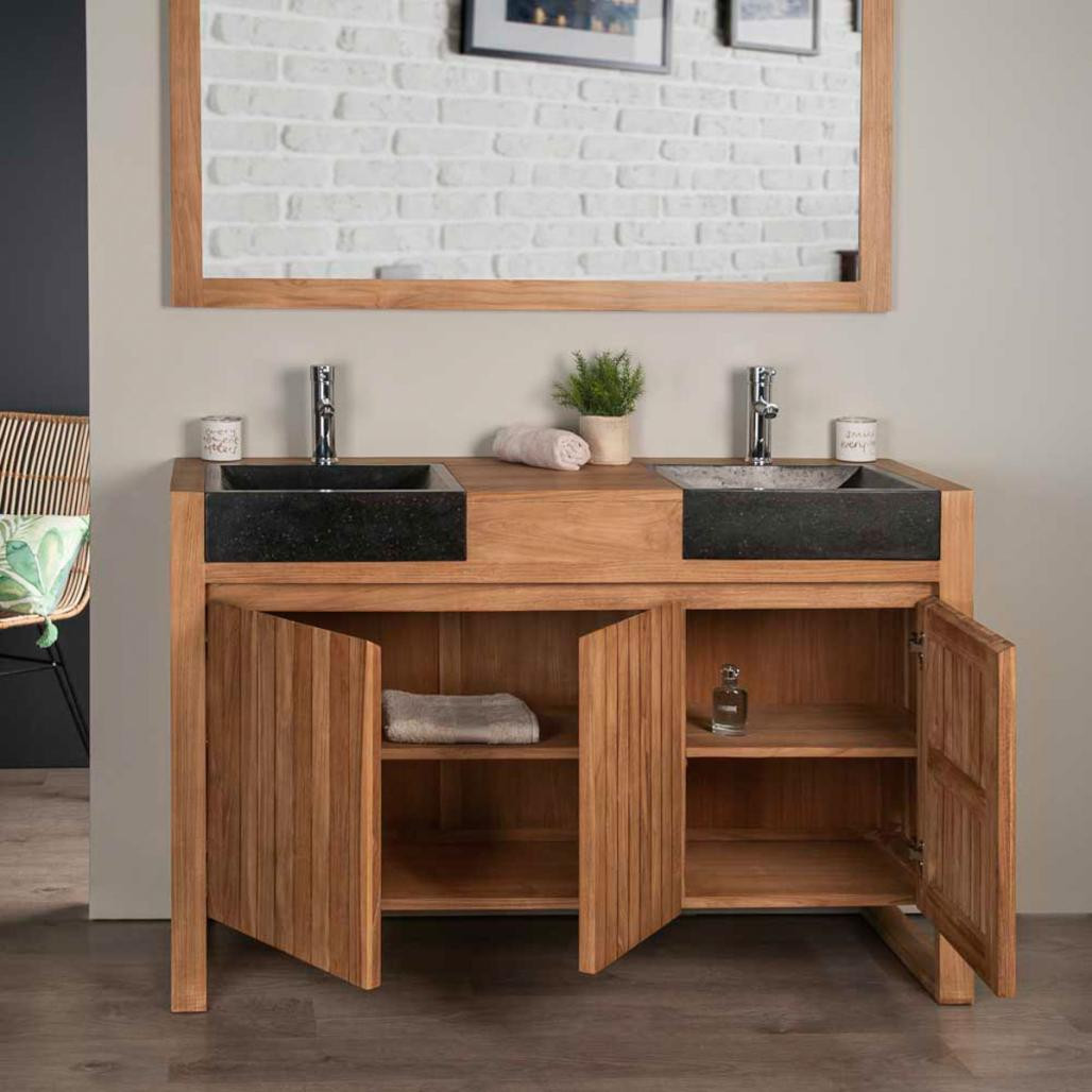 Mueble de teca lavabos para cuarto de baño Lujo 140 negro