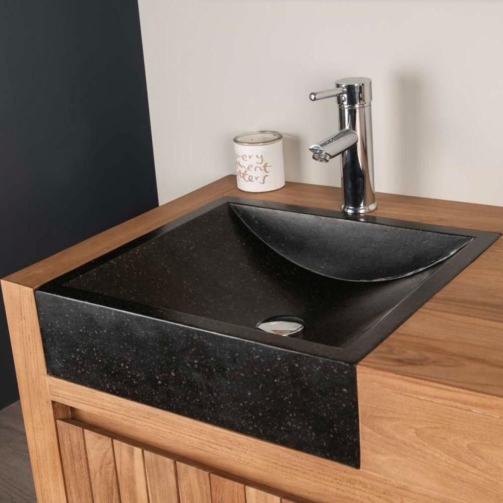 Mueble de teca lavabos para cuarto de baño Lujo 140 negro