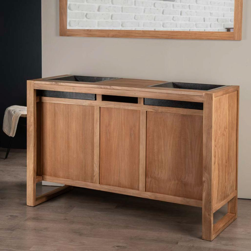 Mueble de teca lavabos para cuarto de baño Lujo 140 negro