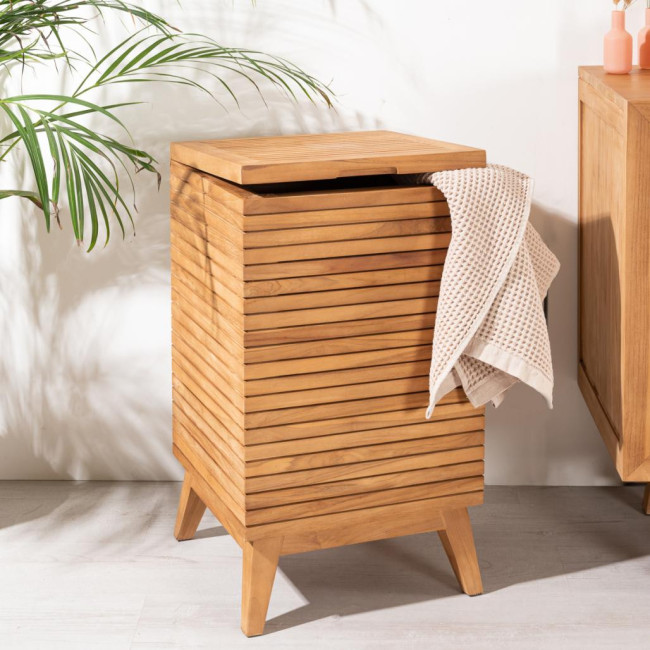 Cesto para ropa de teca