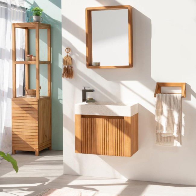 Lavabo y mueble suspendido de teca Lujo 60 crema