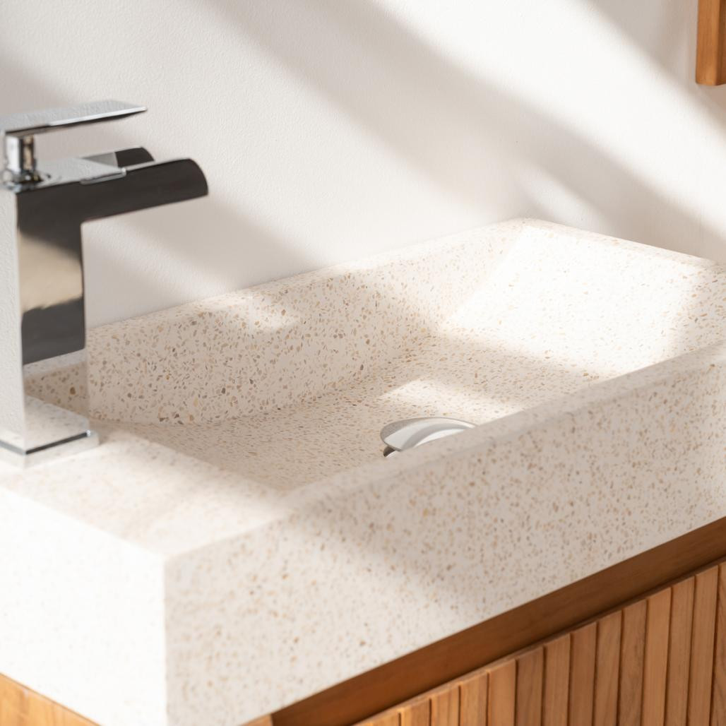 Lavabo y mueble suspendido de teca Lujo 60 crema Lavabo y mueble suspendido de teca Lujo 60 crema