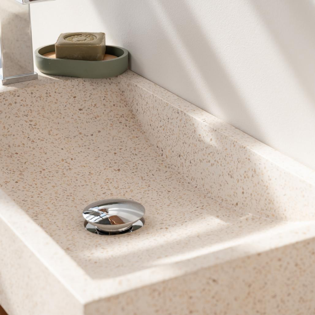 Lavabo y mueble suspendido de teca Lujo 60 crema Lavabo y mueble suspendido de teca Lujo 60 crema