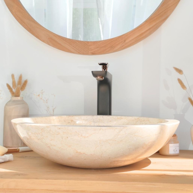 Lavabo sobre encimera redondo Barcelona de mármol color crema - diámetro 45