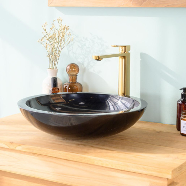 Lavabo sobre encimera redondo Barcelona de mármol color negro - diámetro 45 cm