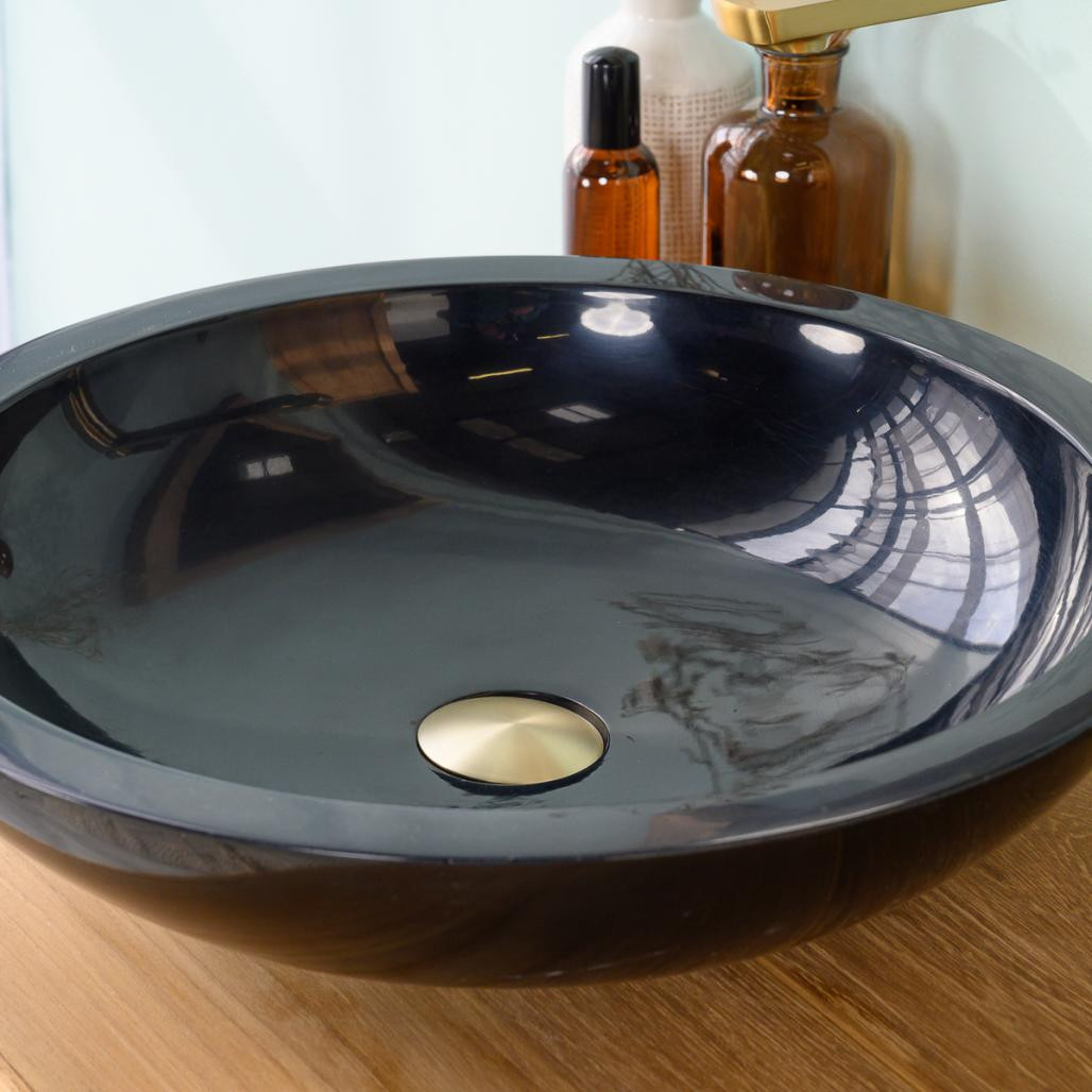 Lavabo sobre encimera redondo Barcelona de mármol color negro - diámetro 45 cm Lavabo sobre encimera redondo Barcelona de mármol color negro - diámetro 45 cm