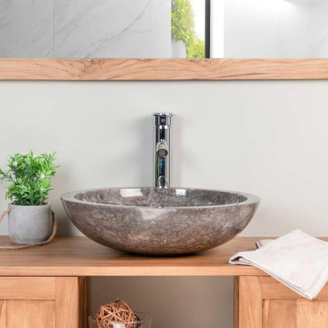 Lavabo sobre encimera redondo Barcelona de mármol gris 45cm