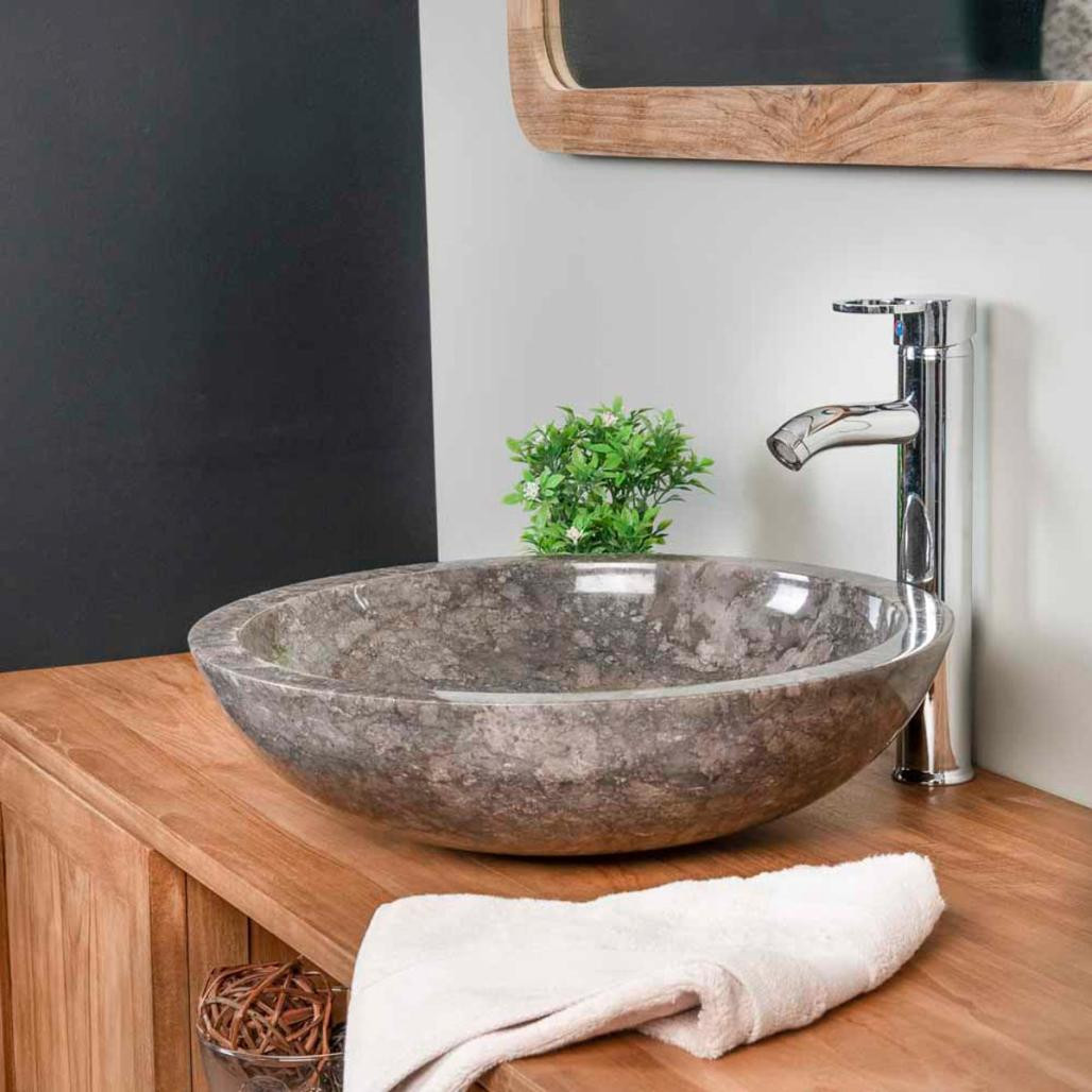 Lavabo sobre encimera redondo Barcelona de mármol gris 45cm Lavabo sobre encimera redondo Barcelona de mármol gris 45cm