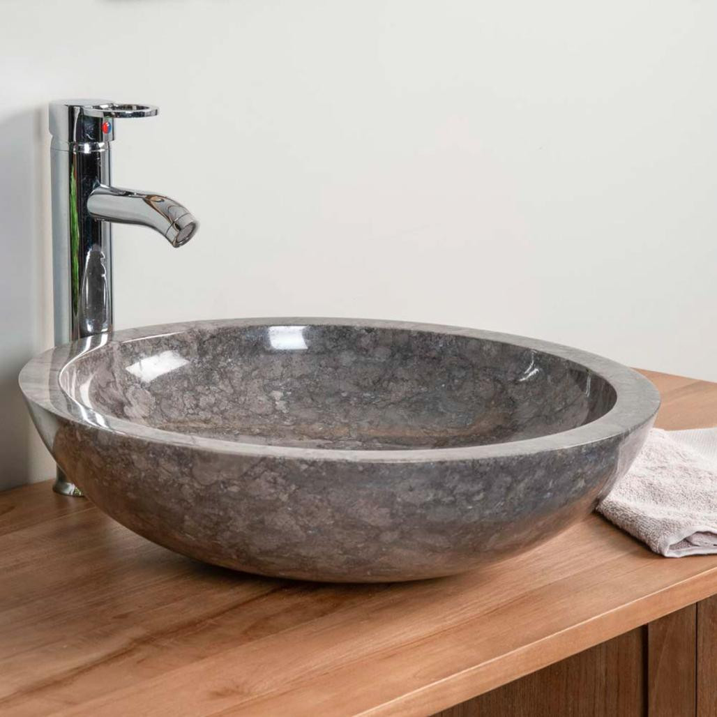 Lavabo sobre encimera redondo Barcelona de mármol gris 45cm Lavabo sobre encimera redondo Barcelona de mármol gris 45cm