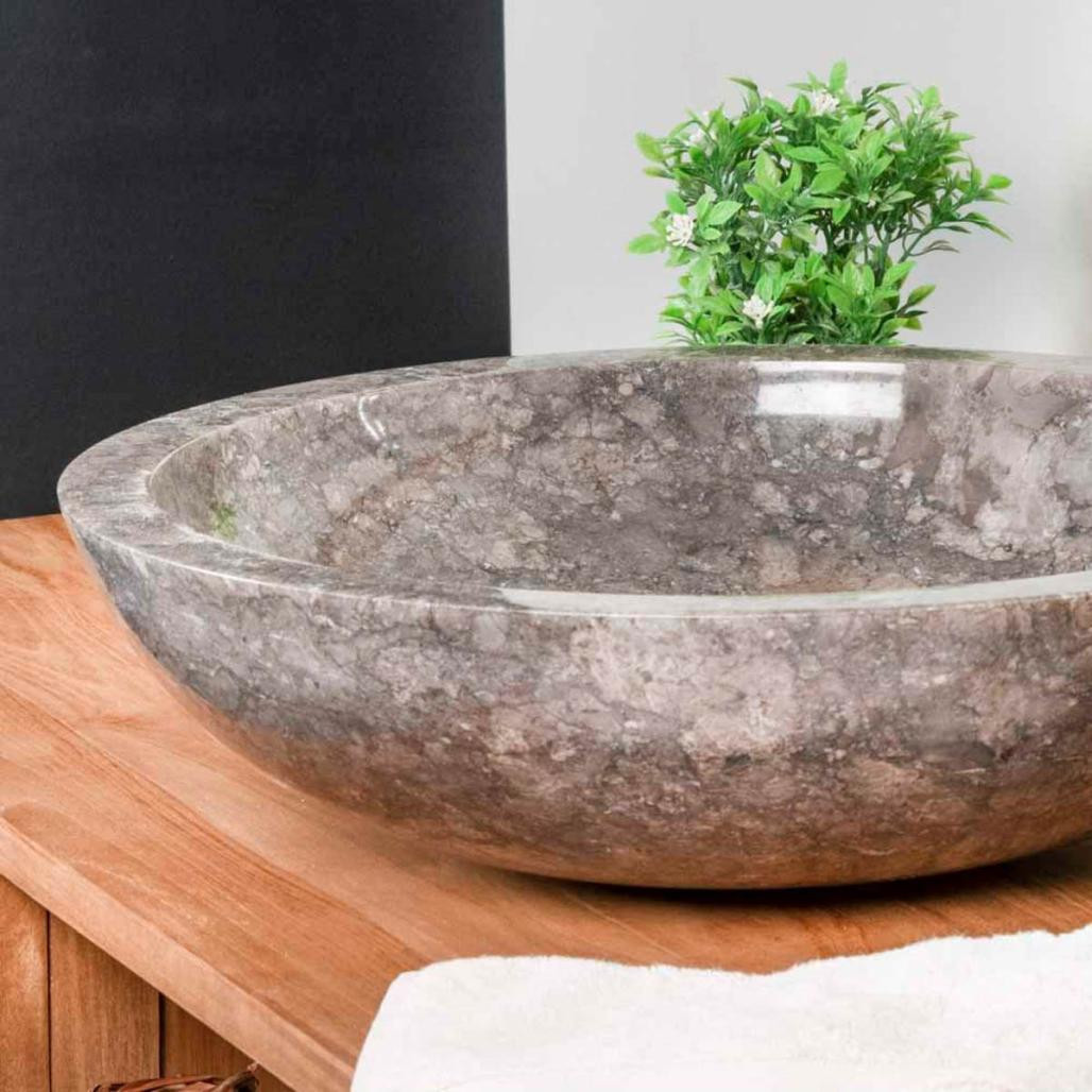 Lavabo sobre encimera redondo Barcelona de mármol gris 45cm Lavabo sobre encimera redondo Barcelona de mármol gris 45cm