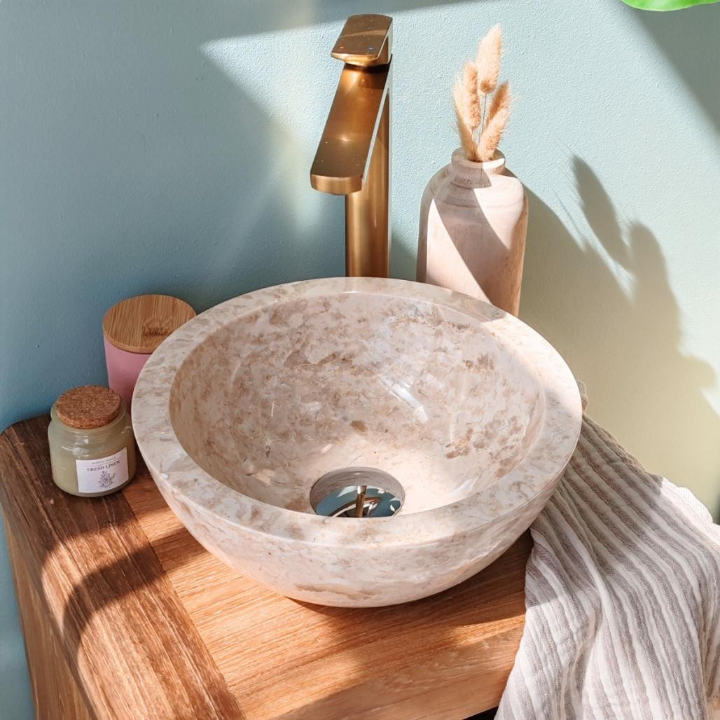 Lavabo sobre encimera Barcelona de mármol color crema 30 cm Lavabo sobre encimera Barcelona de mármol color crema 30 cm