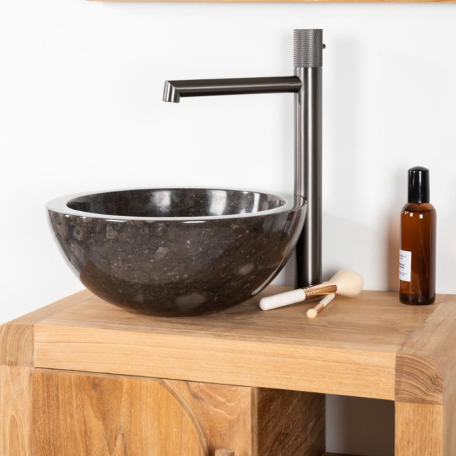 Lavabo sobre encimera redondo Barcelona de mármol color negro - diámetro 30 cm